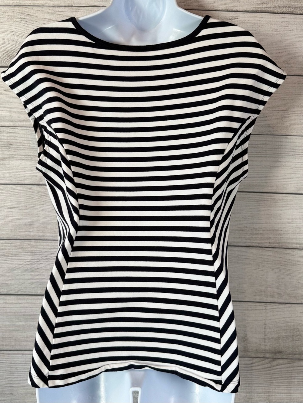 Striped Boatneck Tee - Navy & White Women’s Top - Picture 2 of 5